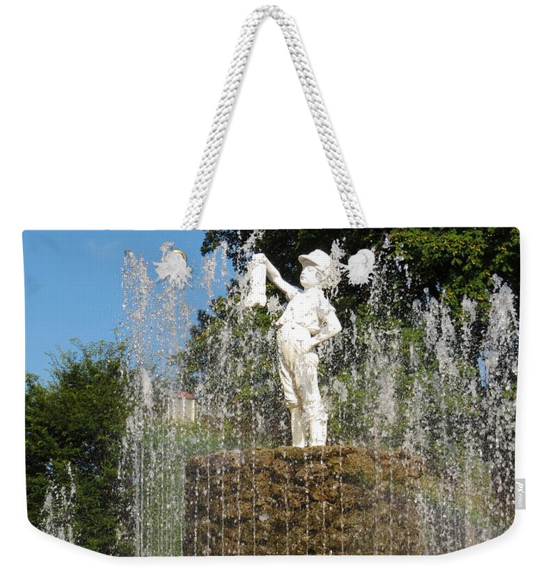 Fountain Weekender Tote Bag featuring the photograph Boy With The Boot 3 by Shawna Rowe