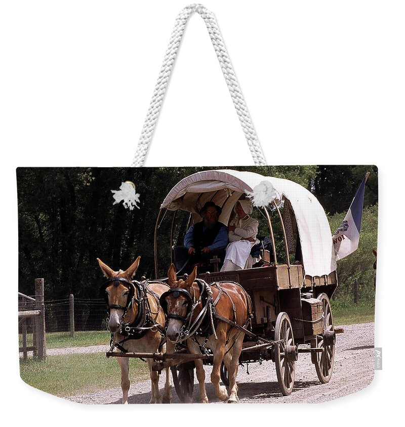 Covered Wagon Weekender Tote Bag featuring the photograph Bozeman Trail Original by Kae Cheatham