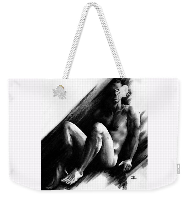 Figurative Weekender Tote Bag featuring the drawing Bradley by Paul Davenport