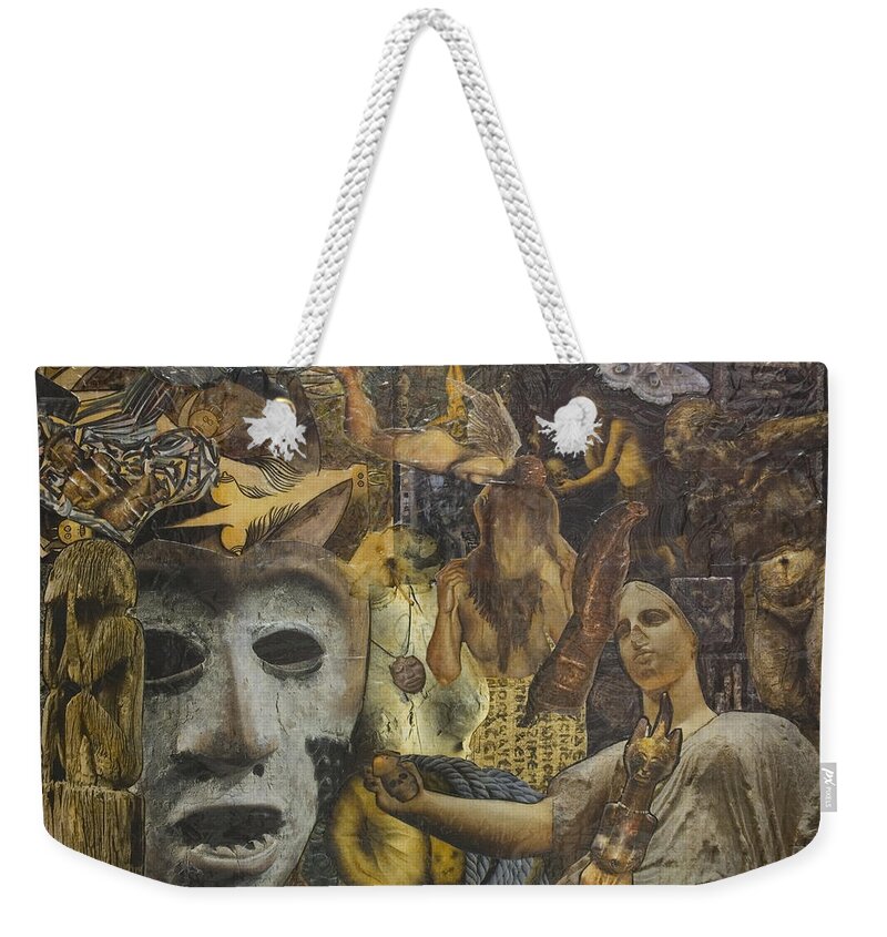 Mixed Media Weekender Tote Bag featuring the mixed media Ancient Memories by Paula Emery