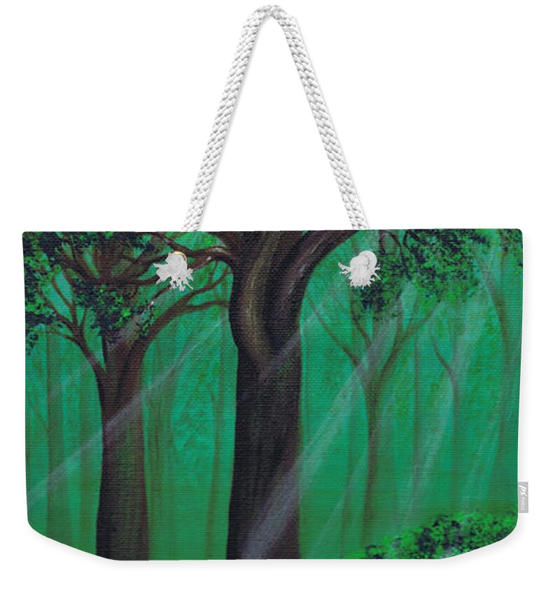 Forest Weekender Tote Bag featuring the painting Breaking Light by Kenneth Clarke