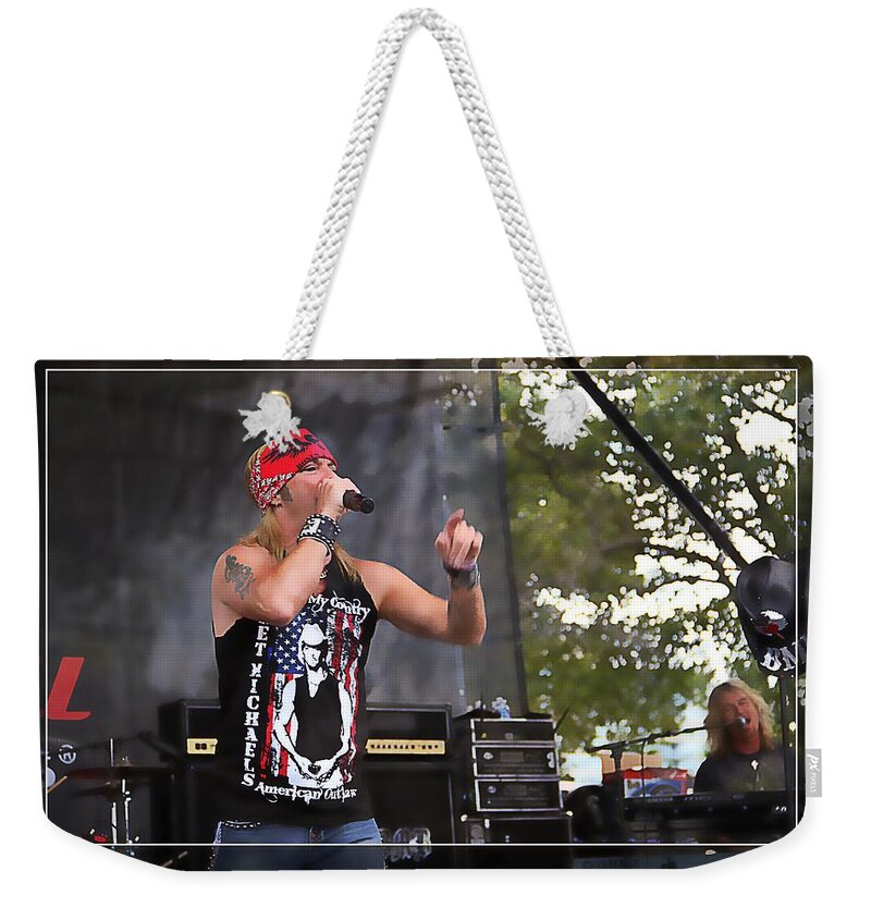 Bret Michaels Weekender Tote Bag featuring the photograph Bret Making Music by Alice Gipson