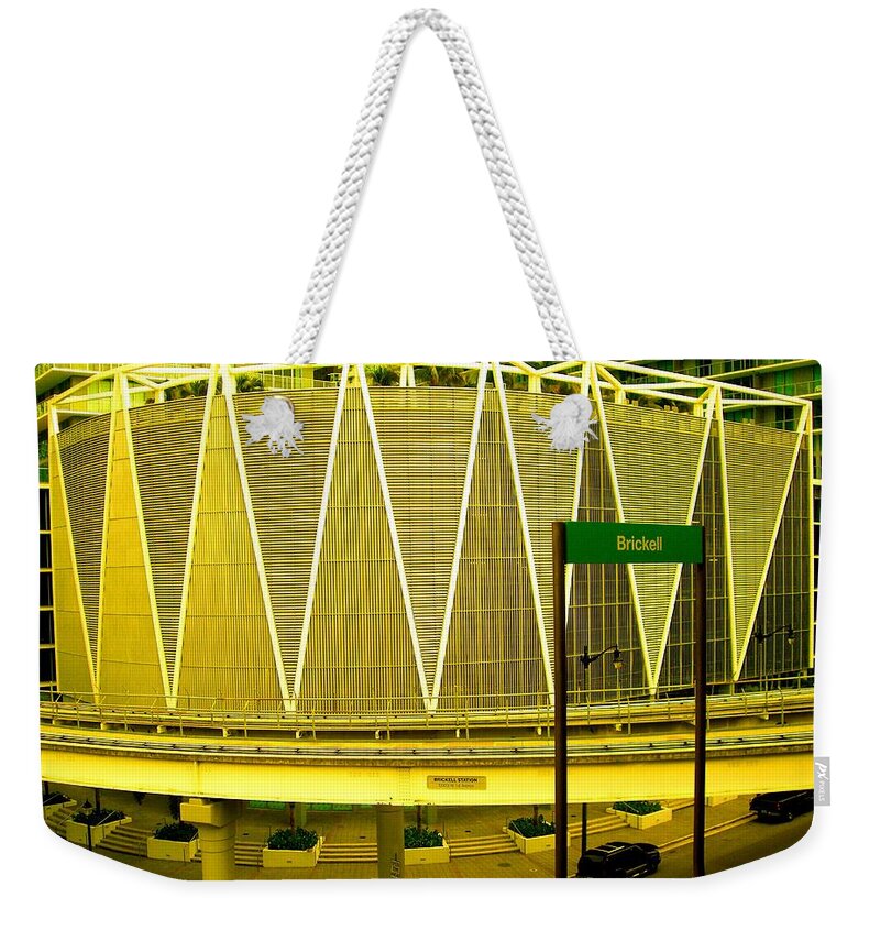 Miami Downtown Print Weekender Tote Bag featuring the photograph Brickell Station in Miami by Monique Wegmueller