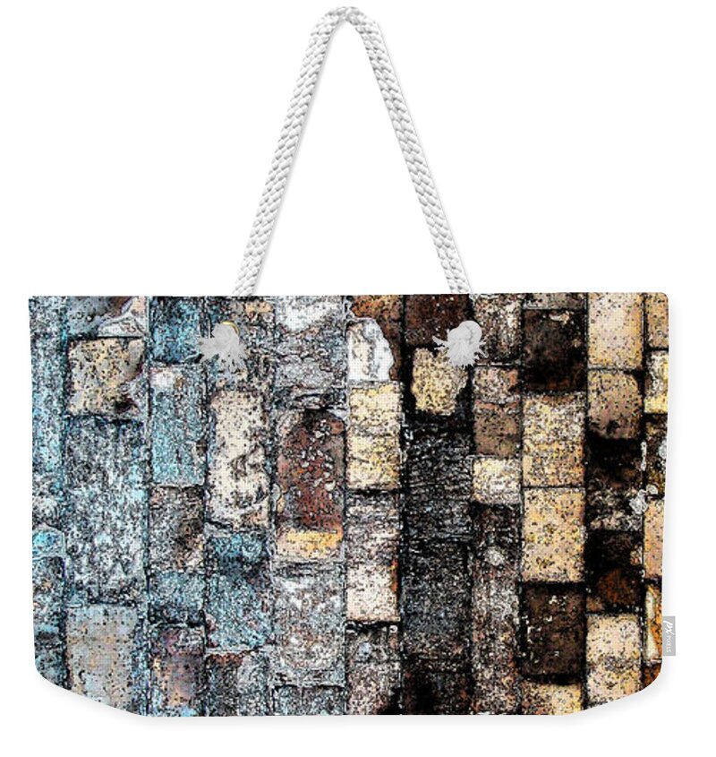 Digital Weekender Tote Bag featuring the photograph Bricks of Turquoise and Gold by Stephanie Grant