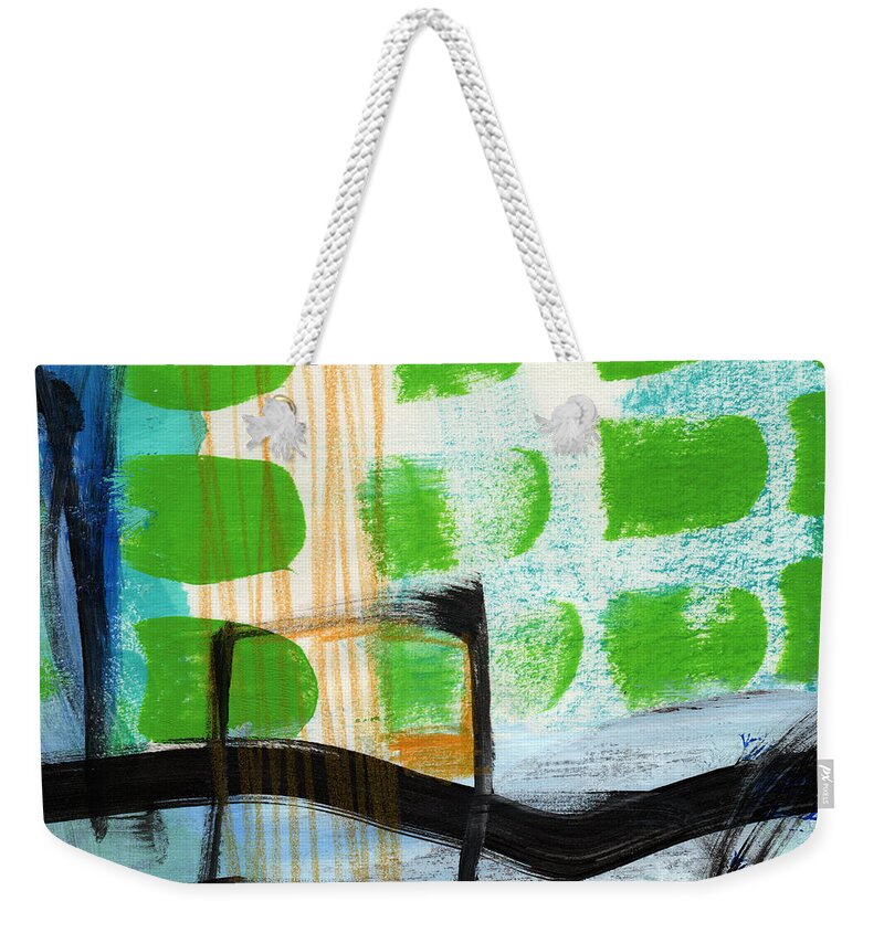 Abstract Landscape Weekender Tote Bag featuring the painting Bridge- Abstract Landscape by Linda Woods