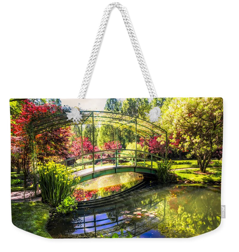 Appalachia Weekender Tote Bag featuring the photograph Bridge in the Garden by Debra and Dave Vanderlaan
