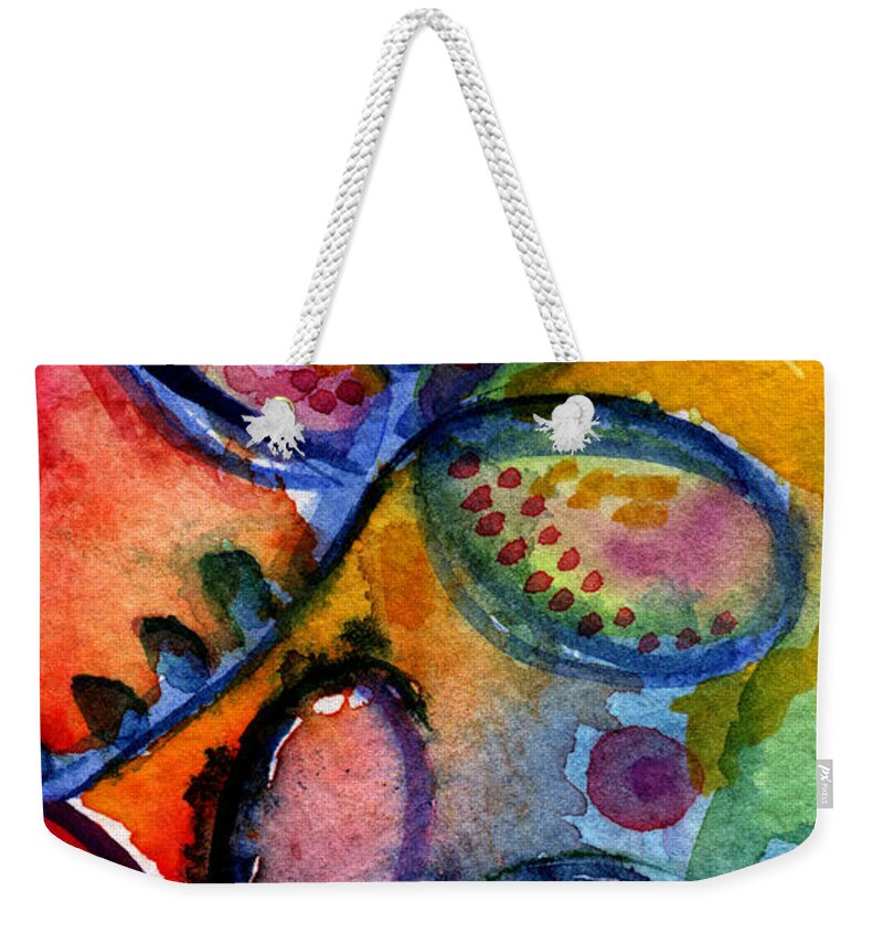 Abstract Weekender Tote Bag featuring the painting Bright Abstract Flowers by Linda Woods