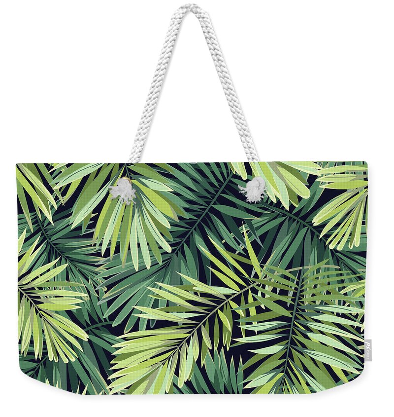 Tropical Rainforest Weekender Tote Bag featuring the digital art Bright Green Background With Tropical by Msmoloko