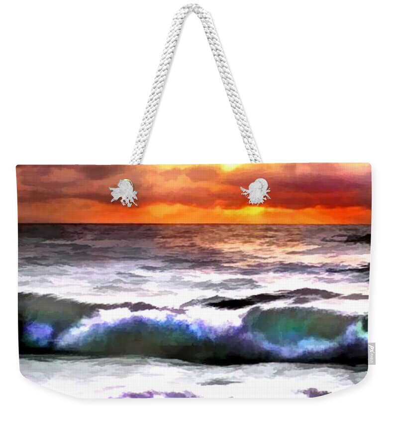 Ocean Weekender Tote Bag featuring the painting Brilliant Nags Head Sunrise by Elaine Plesser