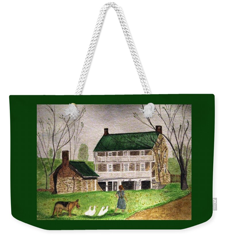 Farms Weekender Tote Bag featuring the painting Bringing Home The Ducks by Angela Davies