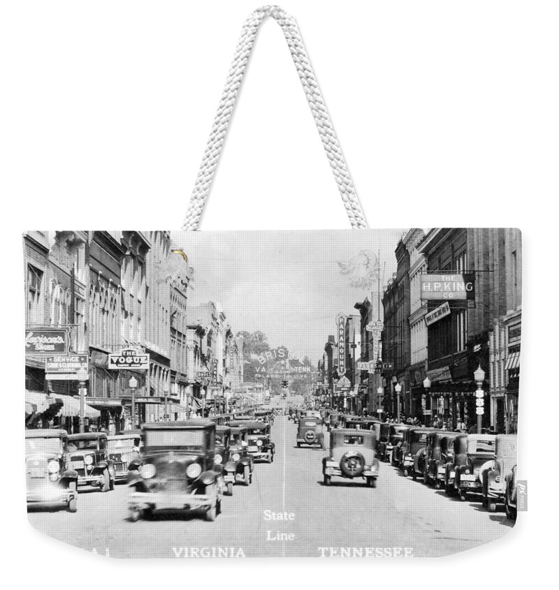 Bristol Virginia Weekender Tote Bag featuring the photograph Bristol Virginia Tennessee State Street 1931 by Denise Beverly