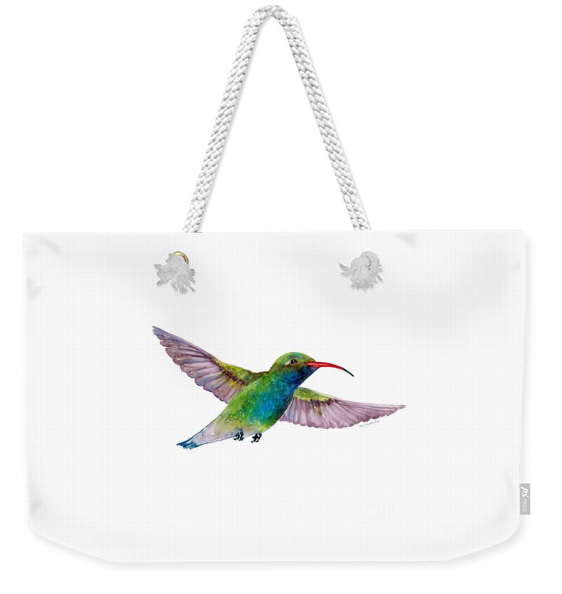 Bird Weekender Tote Bag featuring the painting Broad Billed Hummingbird by Amy Kirkpatrick