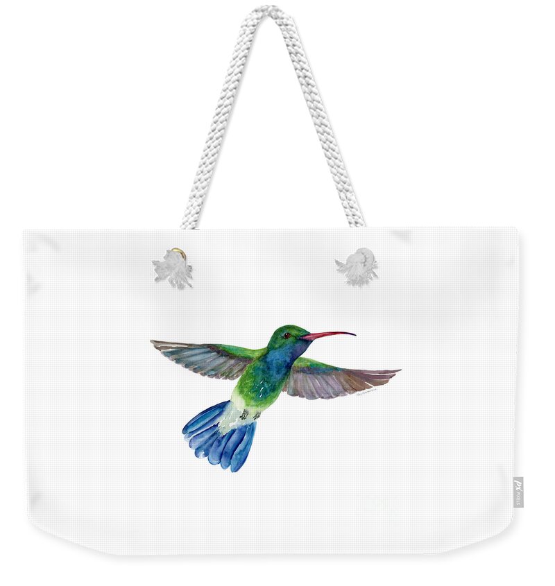 Bird Weekender Tote Bag featuring the painting BroadBilled Fan Tail Hummingbird by Amy Kirkpatrick