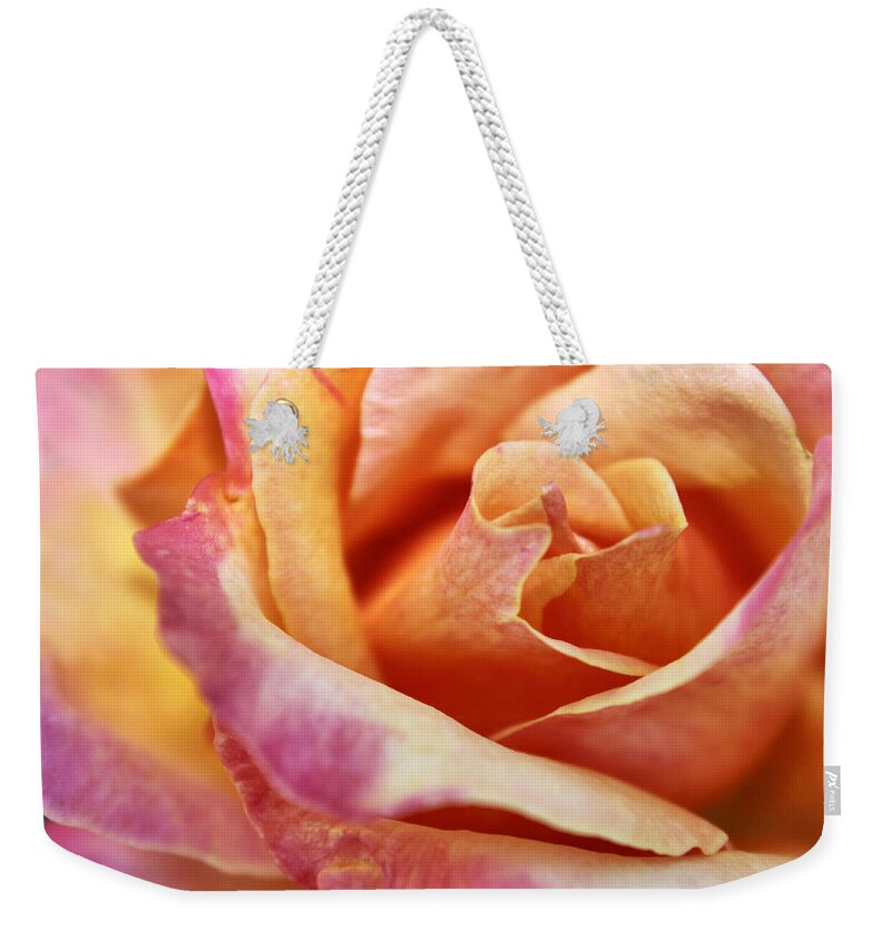 Macro Weekender Tote Bag featuring the photograph Broadway Hybrid Tea Rose by Jason Politte