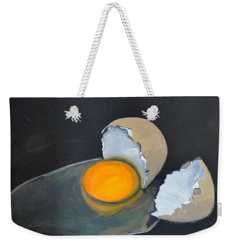 Egg Weekender Tote Bag featuring the painting Broken Egg by Richard Le Page