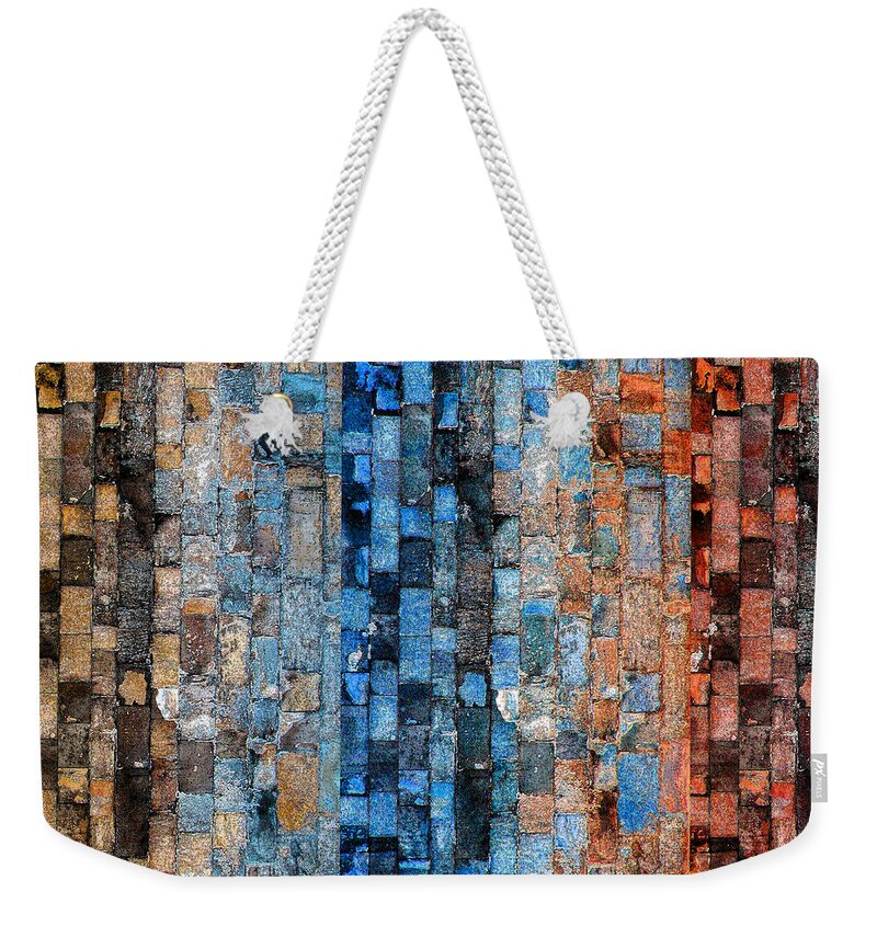 Bricks Weekender Tote Bag featuring the digital art Bronze Blue Wall by Stephanie Grant