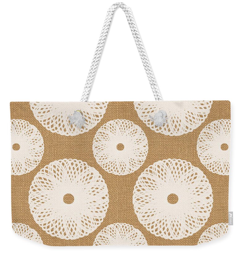 Floral Weekender Tote Bag featuring the painting Brown and White Floral by Linda Woods