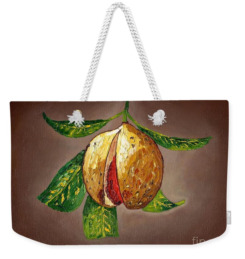 Nutmeg Weekender Tote Bag featuring the painting Brown Glow Nutmeg by Laura Forde