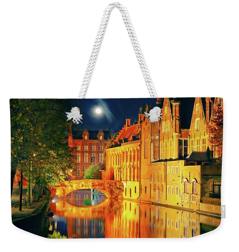 Gothic Style Weekender Tote Bag featuring the photograph Bruges In Night by Artmarie