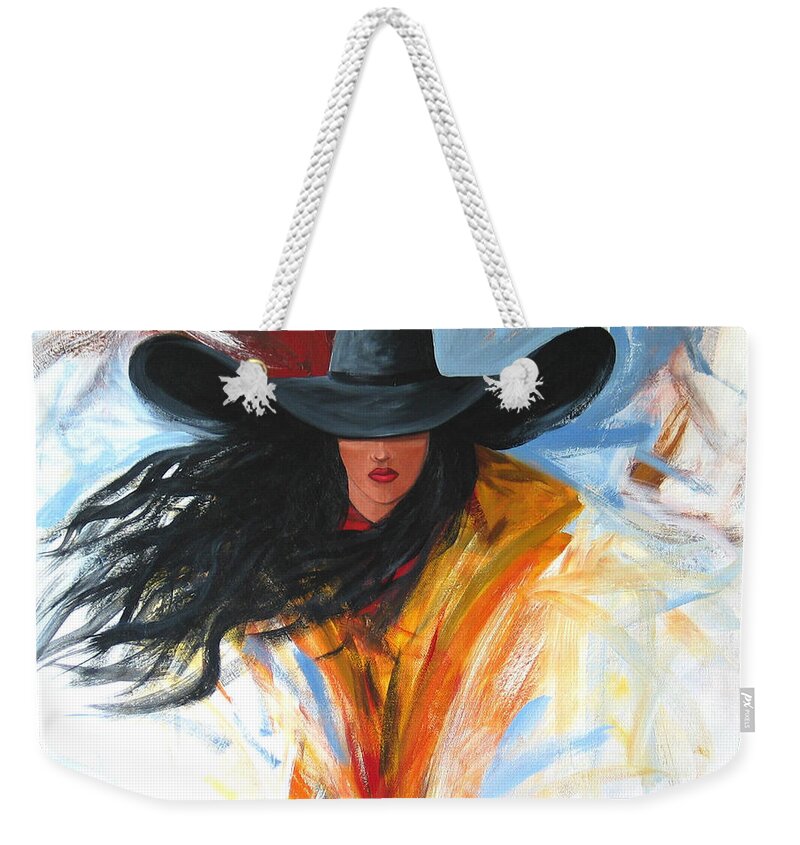 Cowgirl Weekender Tote Bag featuring the painting Brushstroke Cowgirl by Lance Headlee