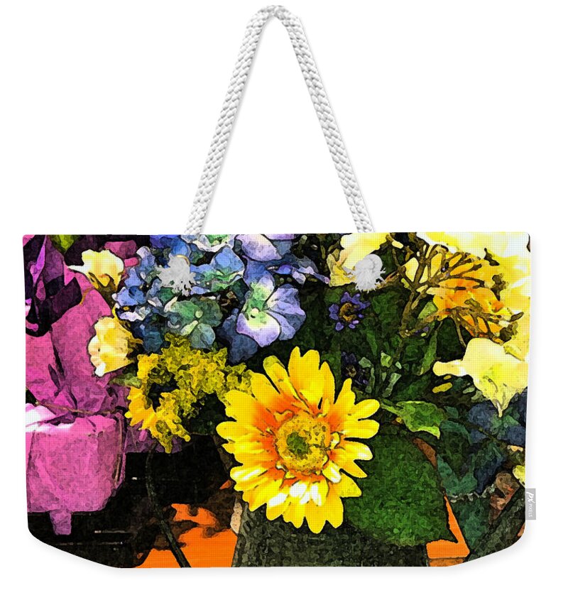 Flowers Framed Prints Weekender Tote Bag featuring the photograph Bucket Of Flowers by Phil Mancuso