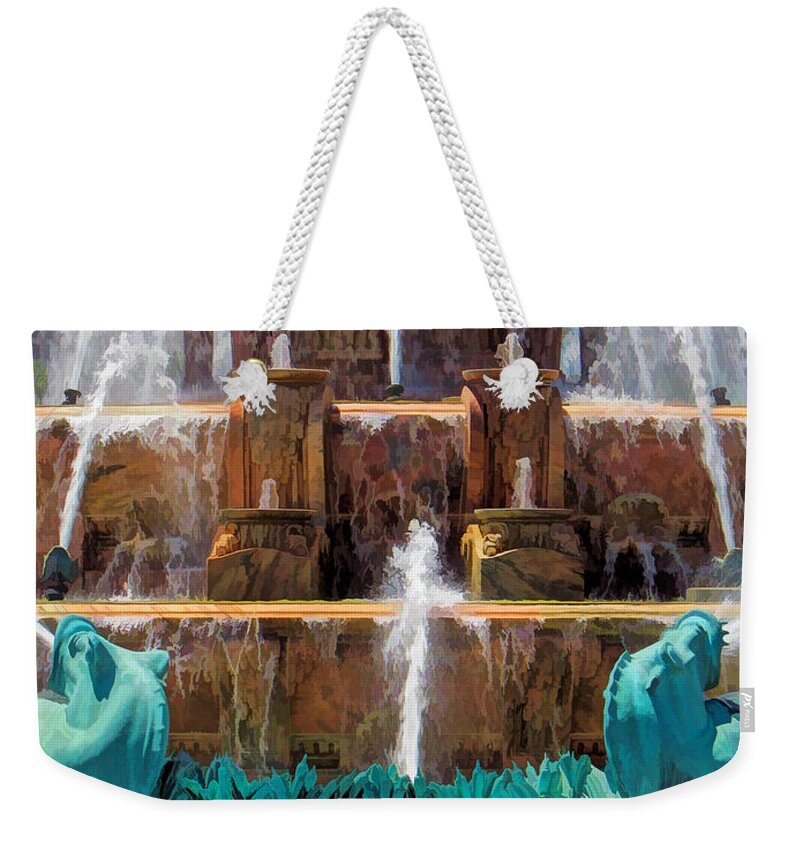 Buckingham Fountain Weekender Tote Bag featuring the painting Chicago Buckingham Fountain Closeup by Christopher Arndt