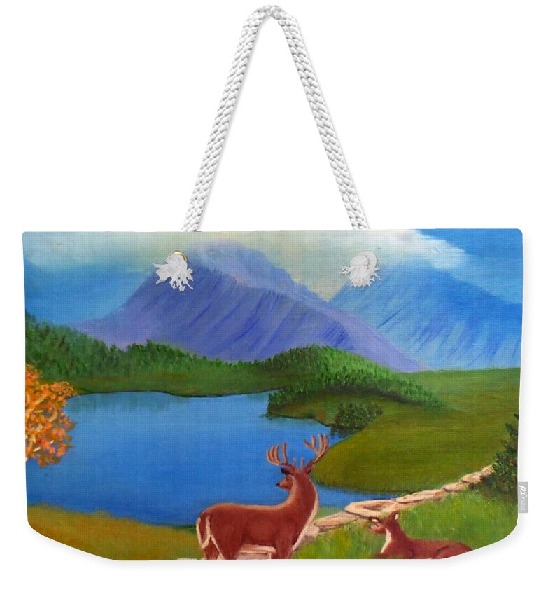 Buck Weekender Tote Bag featuring the painting Buck's Domain by Sheri Keith