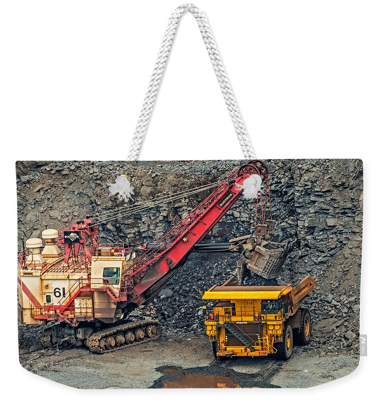 Hull Rust Mine Weekender Tote Bag featuring the photograph Bucyrus Shovel by Paul Freidlund