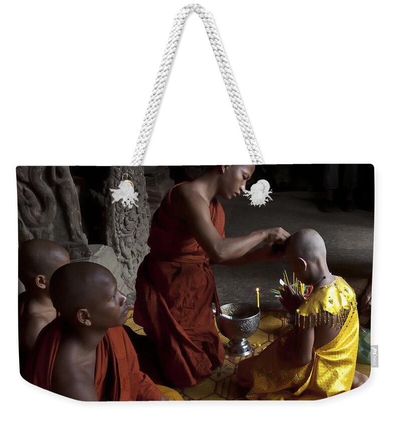 Buddhist-initiation-ceremony Weekender Tote Bag featuring the photograph Buddhist Initiation Photograph By Jo Ann Tomaselli by Jo Ann Tomaselli