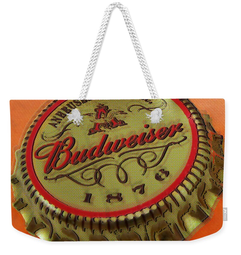 Budweiser Weekender Tote Bag featuring the painting Budweiser Cap by Tony Rubino