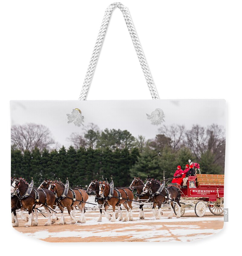 Beer Weekender Tote Bag featuring the photograph Budweiser Clydesdales by Stacy Abbott
