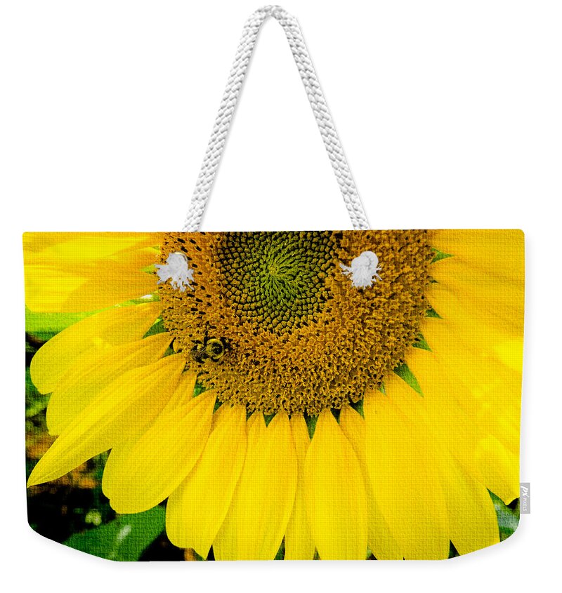 Sunflower Weekender Tote Bag featuring the photograph Bumble bee on Sunflower by Crystal Wightman