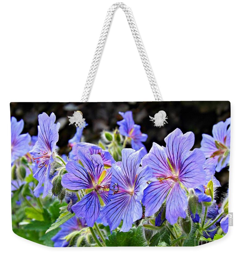 Geranium Weekender Tote Bag featuring the photograph Bunches by Clare Bevan