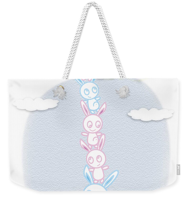 Kids Art Weekender Tote Bag featuring the digital art Bunny Tower Childrens Illustration by Lenny Carter