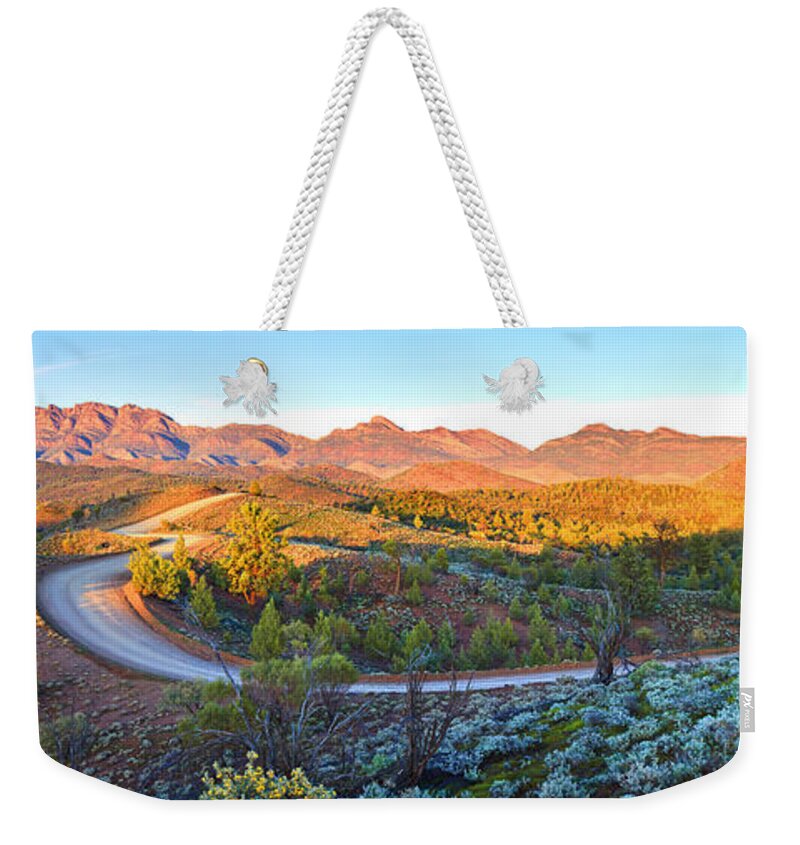 Bunyeroo Valley Flinders Ranges South Australia Australian Landscape Landscapes Pano Panorama Outback Early Morning Wilpena Pound Weekender Tote Bag featuring the photograph Bunyeroo Valley by Bill Robinson
