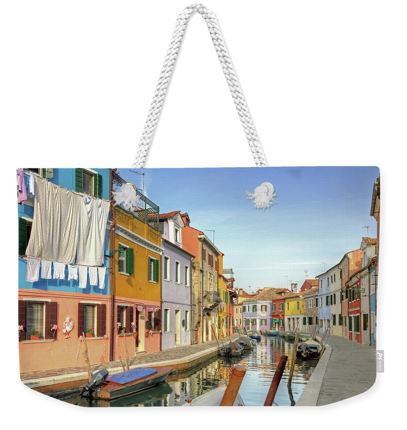 Hanging Weekender Tote Bag featuring the photograph Burano Colored Homes by Digitaler Lumpensammler