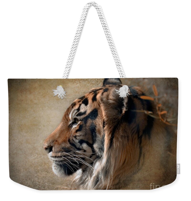 Tiger Weekender Tote Bag featuring the photograph Burning Bright by Betty LaRue