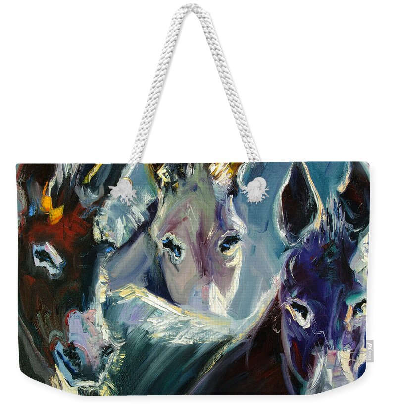 Burro Weekender Tote Bag featuring the painting Burro Three by Diane Whitehead