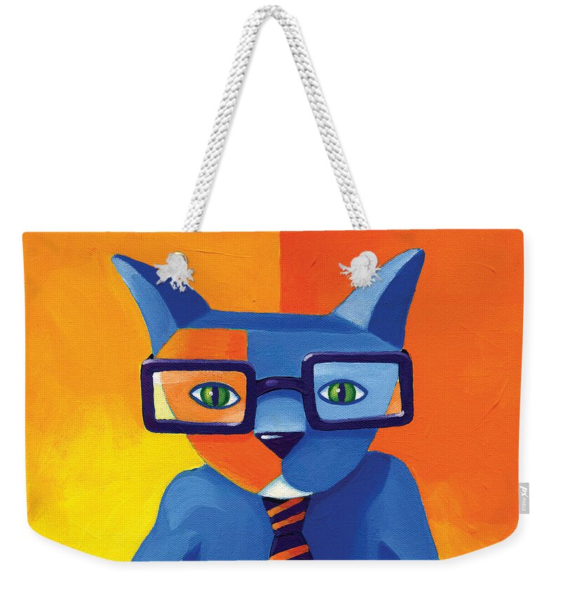 Cat Weekender Tote Bag featuring the painting Business Cat by Mike Lawrence