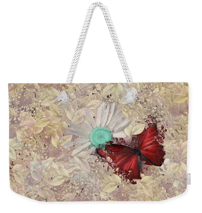 Daisy Weekender Tote Bag featuring the digital art Butterfly and Daisy - s3001a by Variance Collections