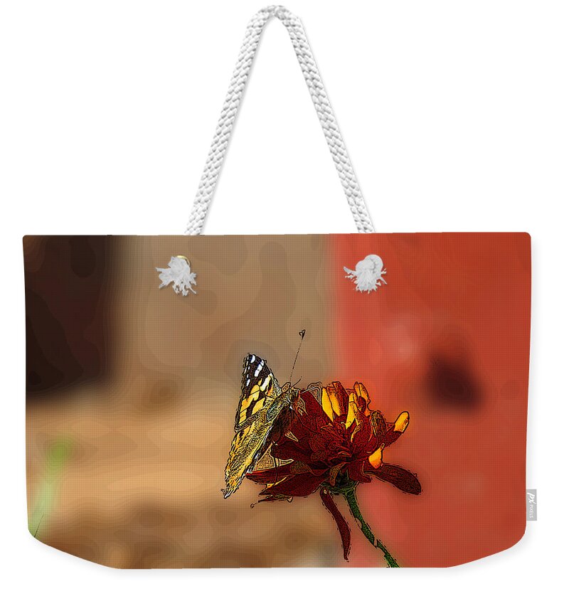 Butterfly Weekender Tote Bag featuring the digital art Butterfly On Flower by Kathleen Illes