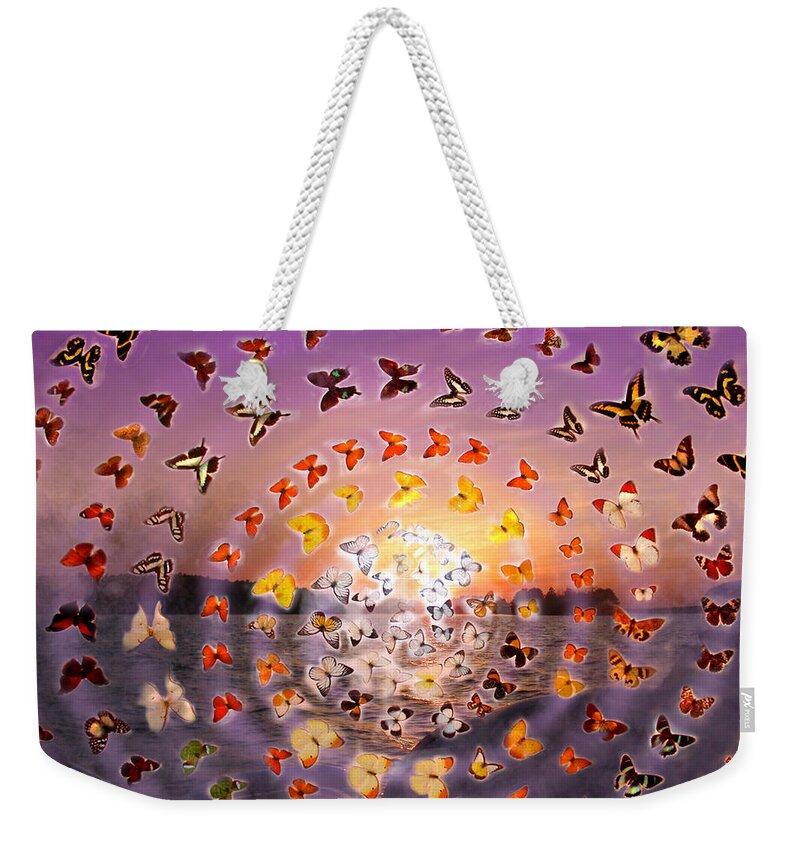 Butterfly Weekender Tote Bag featuring the photograph Butterfly Sunset by Anne Cameron Cutri