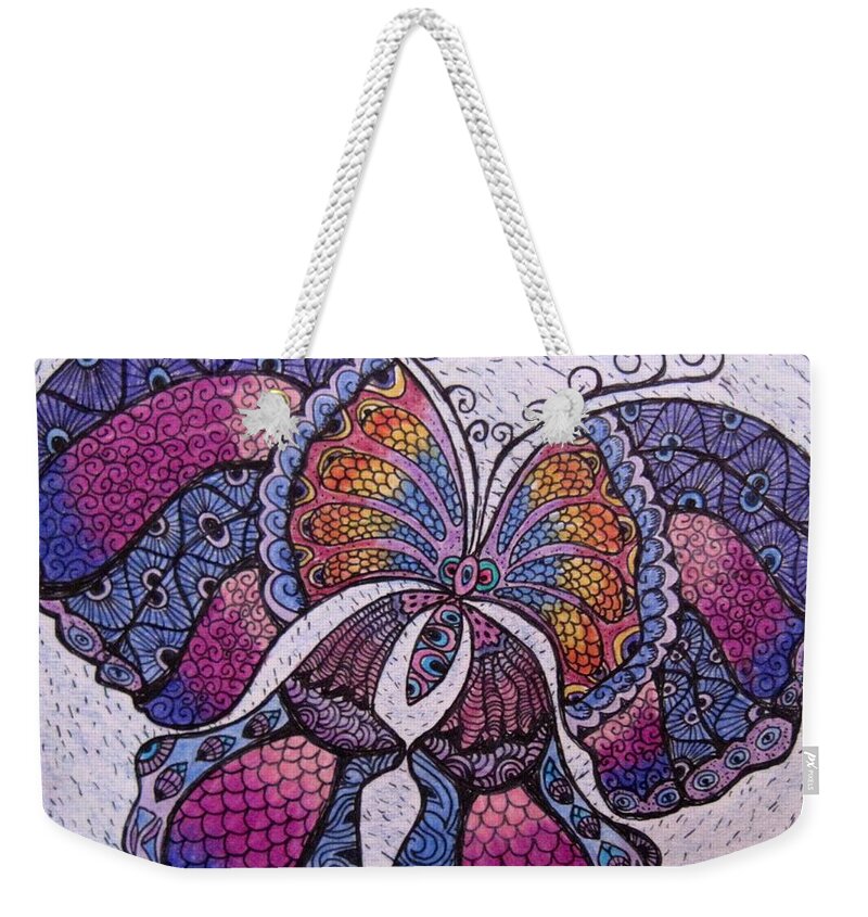Butterflies Weekender Tote Bag featuring the drawing Butterfly tangle by Megan Walsh
