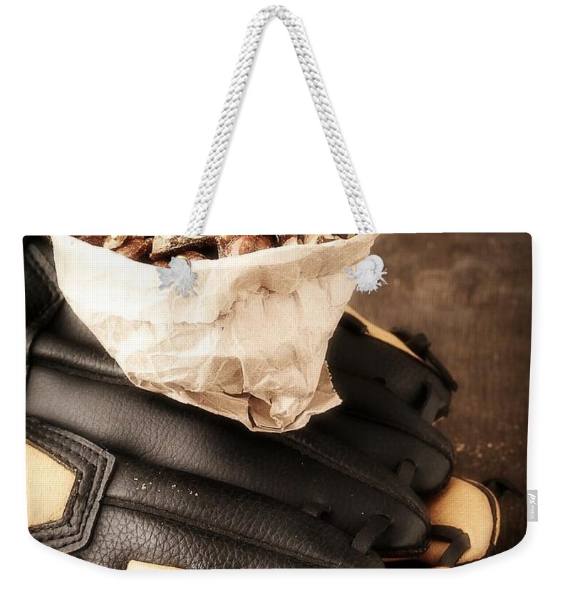 Baseball Weekender Tote Bag featuring the photograph Buy Me Some Peanuts and Cracker Jack by Edward Fielding