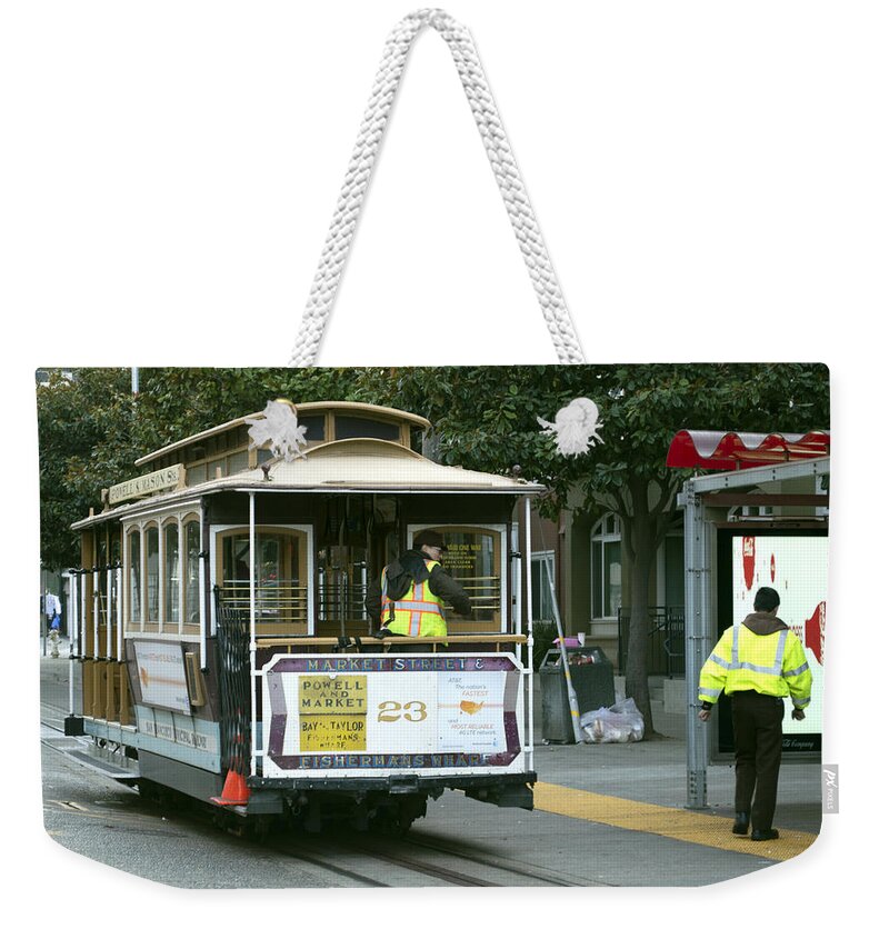 Photograph Weekender Tote Bag featuring the photograph Cable Car At Fisherman's Wharf by Christopher Winkler