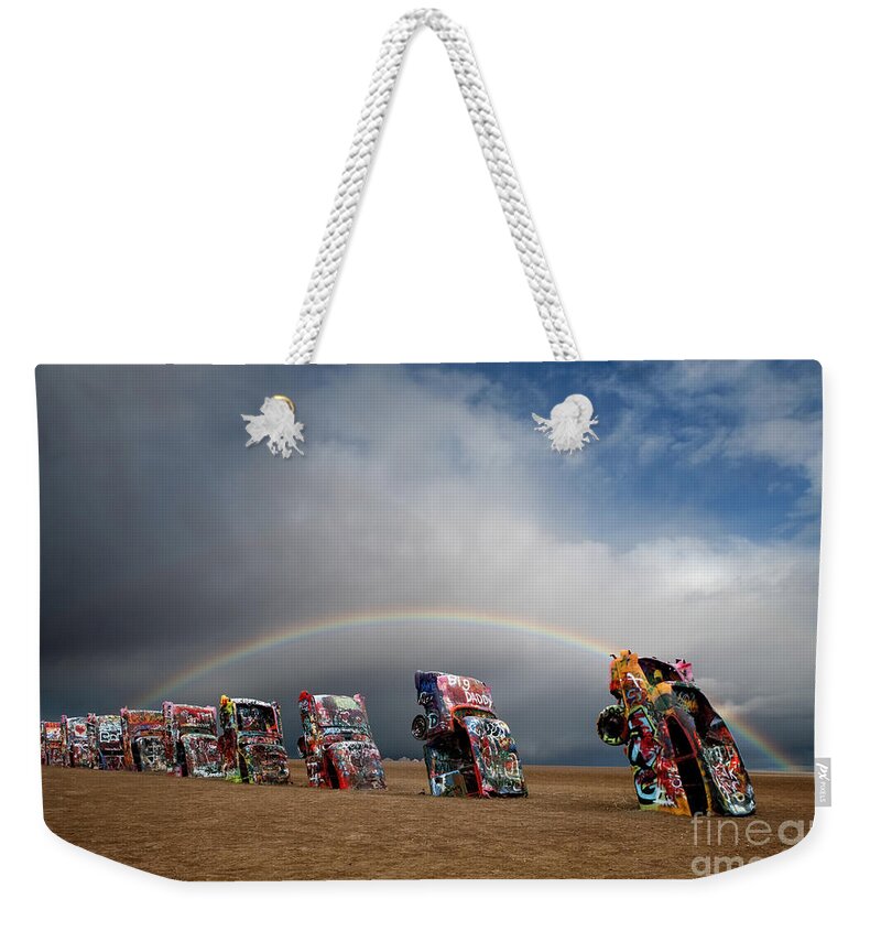 Amarillo Weekender Tote Bag featuring the photograph Cadillac Ranch by Keith Kapple