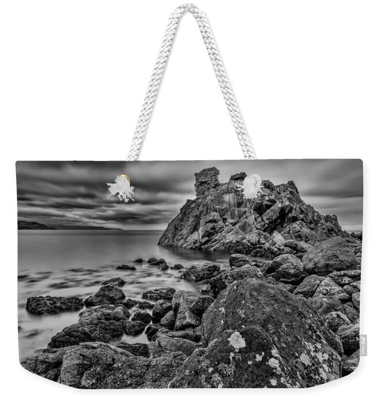Cairncastle Weekender Tote Bag featuring the photograph Cairncastle Rocks by Nigel R Bell
