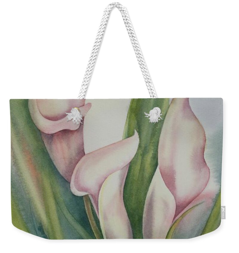 Calla Lilies Weekender Tote Bag featuring the painting Calla Lilies by Heather Gallup