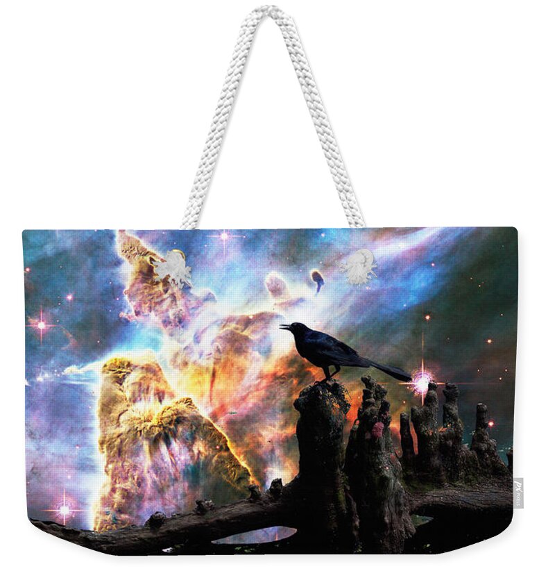 Crow Weekender Tote Bag featuring the painting Calling The Night - Crow Art By Sharon Cummings by Sharon Cummings