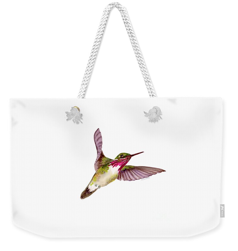 Bird Weekender Tote Bag featuring the painting Calliope Hummingbird by Amy Kirkpatrick
